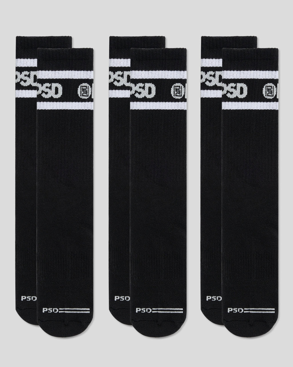 3 Pack - Logo Stripe Crew - Black